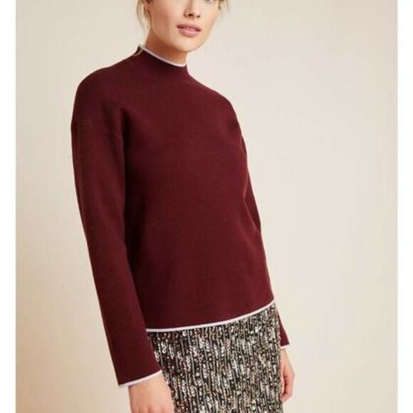 Anthropologie Lizzie Mock Neck Pullover Sweater Burgundy Knit Size XS Extra Smal - Picture 7 of 8